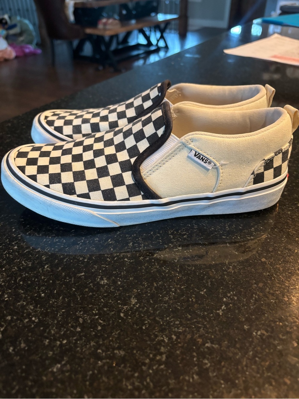 Vans Kids Classic Slip-On Checkerboard Sneakers in Black & Cream